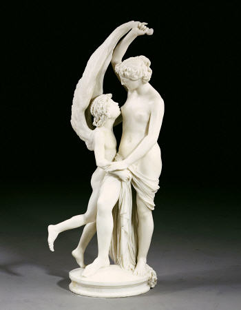 An Italian White Marble Group Of Cupid And Psyche, Entitled Speranza Nutre Amore (Hope Feeds Love) B od 