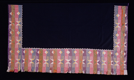An Osage Woman''s Shawl, Of Blue Trade Cloth, Decorated On Three Sides Of The Border With Ribbon App od 