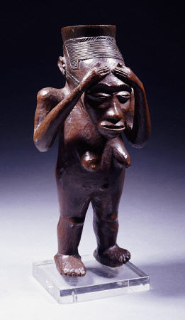 An Unusual Kuba Cup Carved As A Standing Female Figure With Hands Clasping The Forehead od 