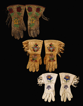 A Pair Of Nez Perce Beaded Hide Gauntlet And  Two Pairs Of Plains Beaded Hide Gauntlets od 