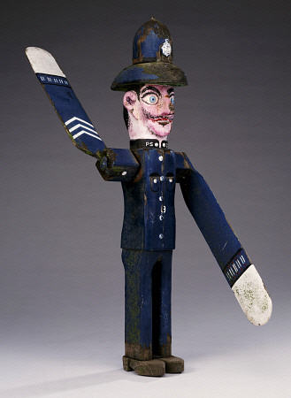 A Polychrome Wood And Metal Whirligig Modelled As A Police Sergeant, 20th Century od 