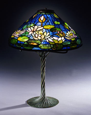A ''Pond Lily'' Leaded Glass & Bronze Table Lamp od 