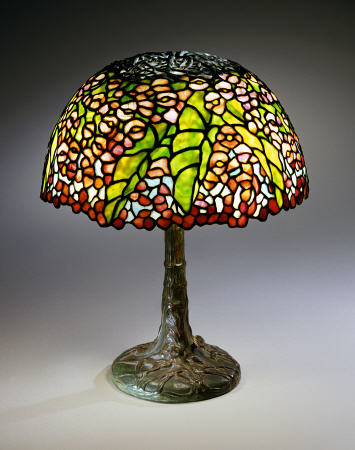 A ''Pony Begonia'' Leaded Glass And Bronze Table Lamp od 