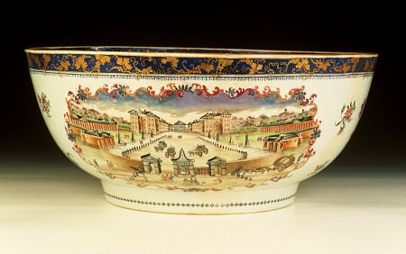 A Rare Famille Rose ''London'' Punchbowl With A View Of The Foundling Hospital, London od 