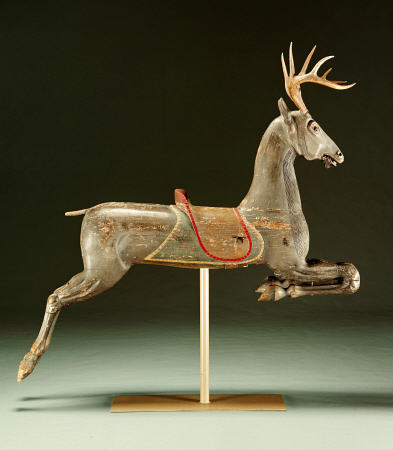 A Rare Painted And Carved Carousel Deer od 