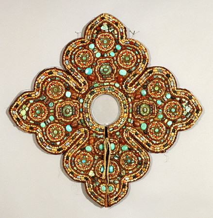 A Rare Tibetan Textile Collar Decorated With Semi-Precious Stones od 