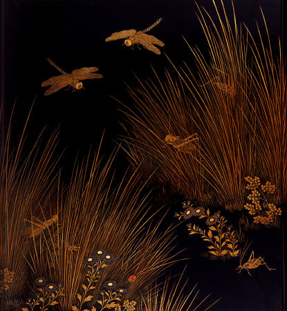 A Roironuri Suzuribako (Writing Case) Depicting Dragonflies, Crickets And A Ladybird Among Grasses A od 