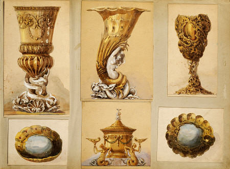 A Selection Of Designs From The House Of Carl Faberge Including Silver Gilt Vases, Two Oval Scallope od 