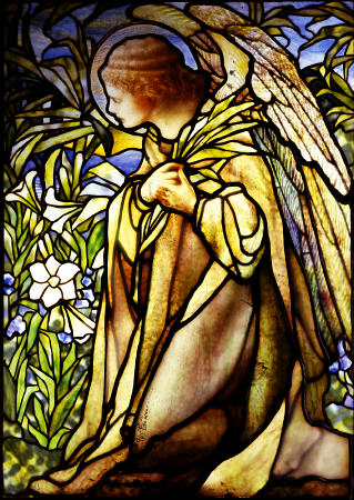 A Stained Glass Window Of An Angel By Tiffany Studios od 