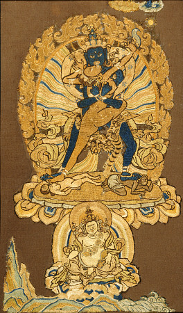 A Tibetan Embroidered Fragment Depicting Samvara Embracing His Consort od 