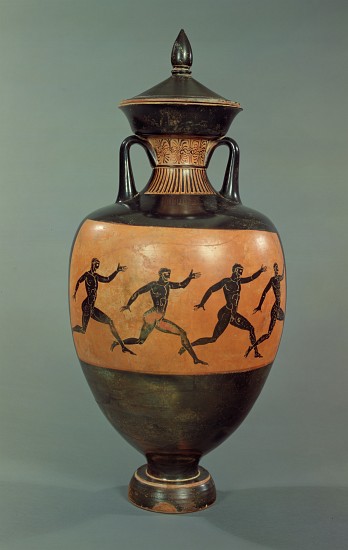 Attic black-figure Panathenaic amphora decorated with running men, Greek od 