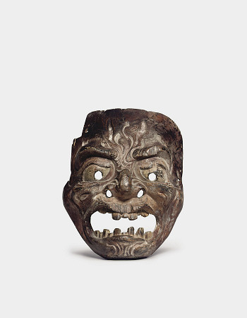 A Wood Gigaku Mask  Kamakura Period (13th - 14th Century)  A Large, Powerfully Carved Mask With Expr od 