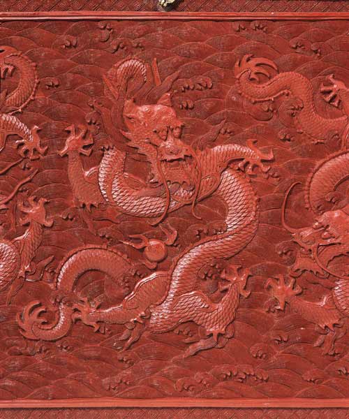 A Very Rare Imperial Cinnabar Lacquer ''Nine-Dragon'' Portable Tea-Ceremony Chest (Detail) od 