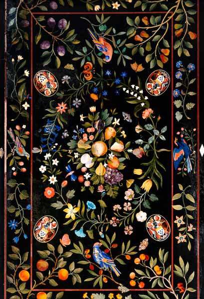 A Florentine Pietra Dura Table Top Inlaid With Various Marbles And Lapis Lazuli Centred By A Display od 