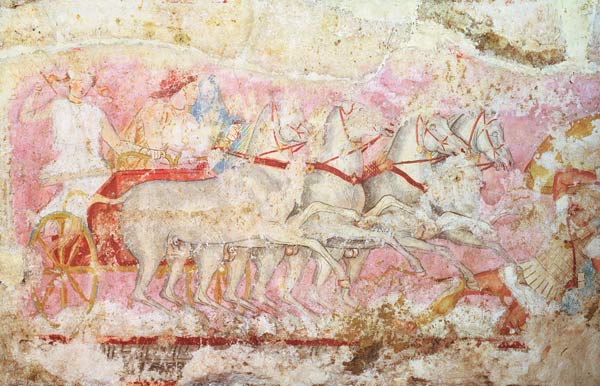 Amazons driving a chariot, detail from the side of the sarcophagus of the Amazons, Tarquinia, 4th ce od 