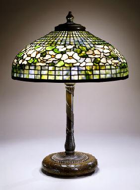 A Fine ''Dogwood'' Leaded Glass And Bronze Table Lamp