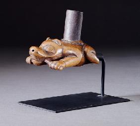 A Fine Tlingit Pipe Of A Crouching Beaver Holding A Stick In Its Mouth