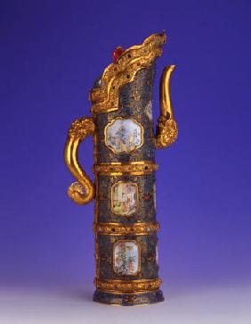 A Magnificent Imperial Gold, Cloisonne And Beijing Enamel Ewer, Duomuhu, Engraved Qianlong Four-Char