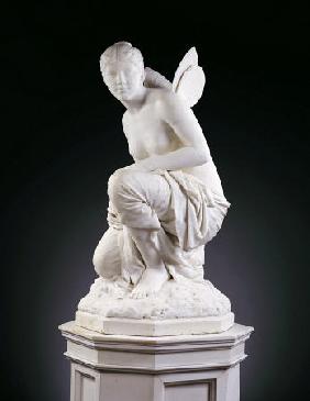 An American White Marble Figure Of Psyche, On Pedestal By William Couper, Circa 1882