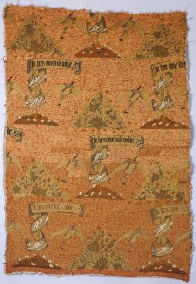 A Rare Early Embroidery The Design Attributed To William Morris,  Depicting Fruit Laden Trees, Heron