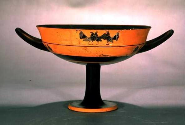 Attic black-figure lip cup depicting chickens, 6th century BC (pottery) od 
