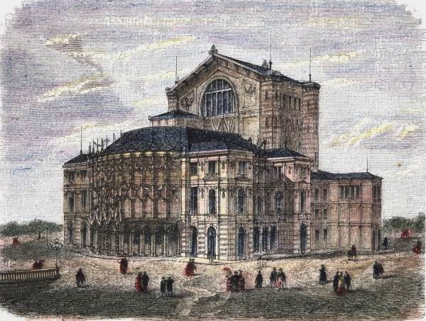 Bayreuth, Festspielhaus , Woodcut 1880 od 