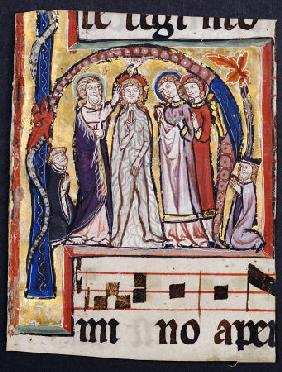 Baptism Of Christ, An Initial ''H'' Cut From An Illuminated Manuscript Choirbook On Vellum