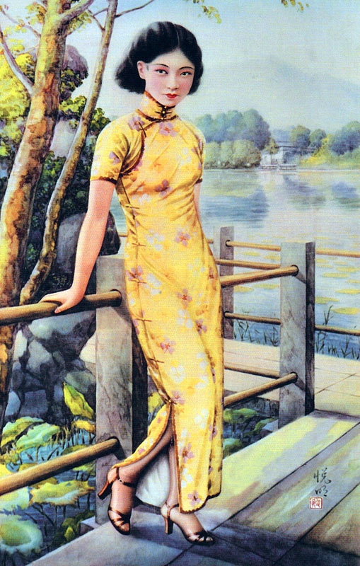 China: Chinese calendar girl of the 1930s wearing a qipao or cheongsam od 