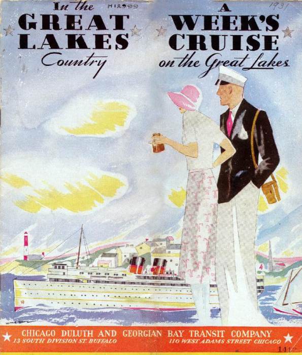 Cover of the Chicago, Duluth and Georgian Bay Transit Company schedule for 1931 depicts a man and a  od 