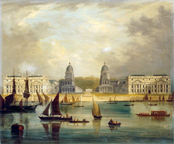 A View Of Greenwich,  From The River, With Commissioned Barges, A Collier Brig, Astumpy Barge And Ot od 