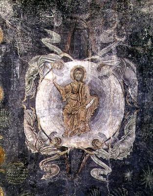 Christ in Majesty surrounded by four angels, ceiling painting, 11th-14th century (fresco) od 