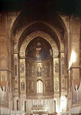 Christ Pantocrator with below the Madonna Enthroned with Angels and Apostles, view of the mosaic cyc od 
