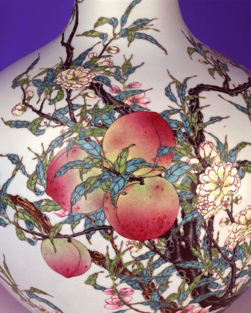 Detail From A Magnificent Famille Rose Nine-Peach Globular Bottle Vase od 