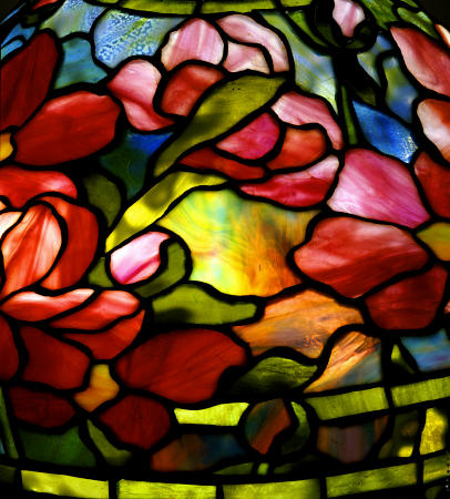 Detail From  A ''Peony'' Leaded Glass And Bronze Table Lamp od 