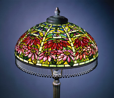 Detail From A Poinsettia Leaded Glass And Bronze Floor Lamp By Tiffany Studios od 