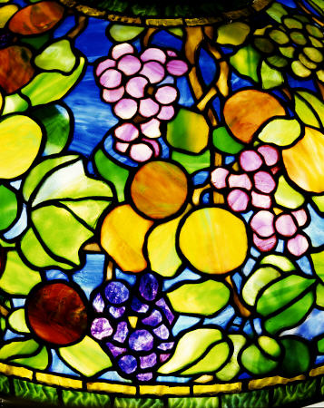 Detail From The Shade Of An Important ''Fruit'' Leaded Glass And Bronze Table Lamp od 