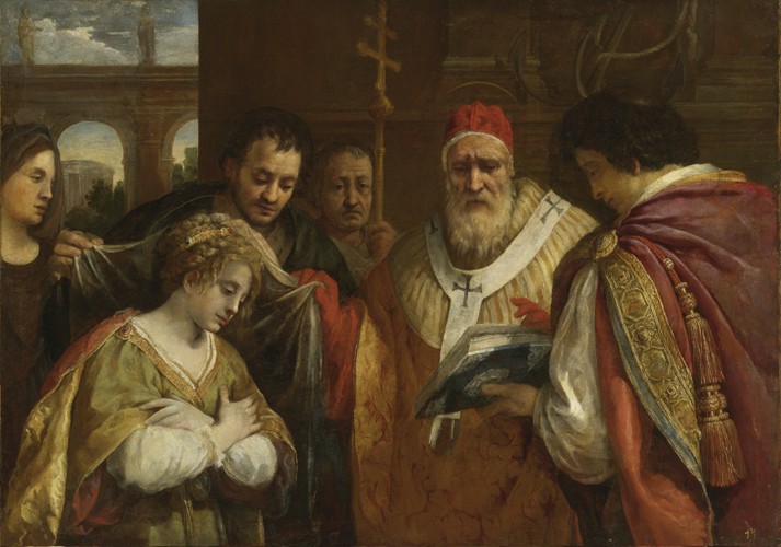 Saint Domitilla receiving the veil from Pope Clement I od 