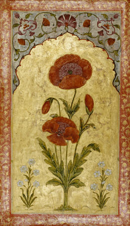 Double Sided Miniature Depicting A Single Stem Of Poppy Blossoms On Gold Ground od 