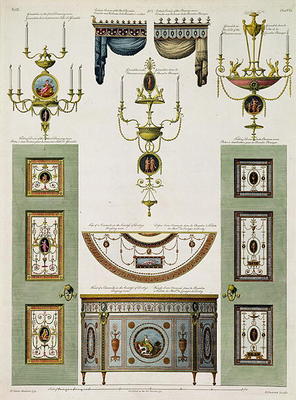 Designs for curtain cornices, girandoles and folding doors, 1774, by Robert Adam (1728-92) (and deta od 