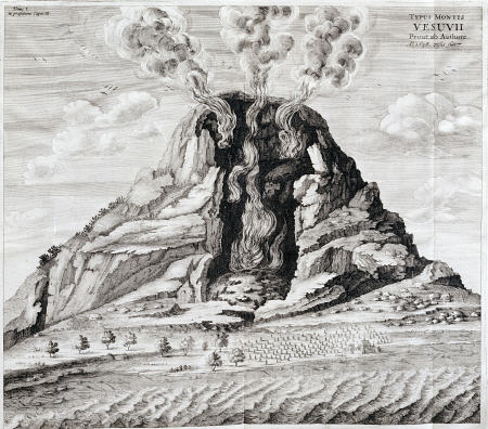 Engraving Of Vesuvius Erupting From ''Mundus Subterraneus'' By Athanasius Kircher (1602-1680) od 