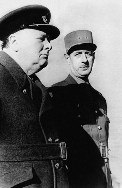 English Prime Minister Churchill and leader of French Resistance and Free France General de Gaulle m