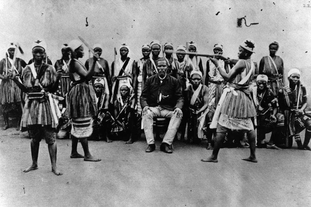 Female warriors from Dahomey, Benin,practising with weapons in front of Chacha, head and viceroy of  od 