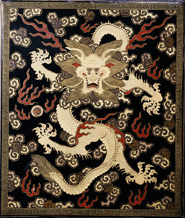 Fine Imperial Polychrome Black Lacquer Ink Cake Box Cover Depicting A Five Clawed Dragon od 