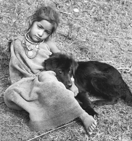Girl and dog, Garhwal (b/w photo)  od 