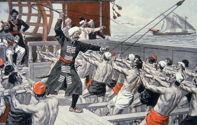 Galley Slaves of the Barbary Corsairs (coloured litho) od 