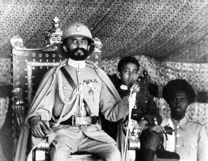 Haile Selassie 1st last emperor of Ethiopia in 1930-1936 and 1941-1974 here on the throne od 
