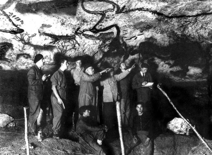 historical visit of the Cave of Lascaux, Montignac, France at the time of its discovery in 1940 l-r  od 