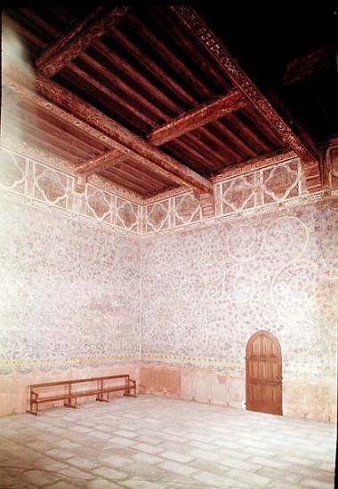Interior view of the Pope''s bedroom decorated with blue tempera with a foliage pattern, c.1334-62 ( od 