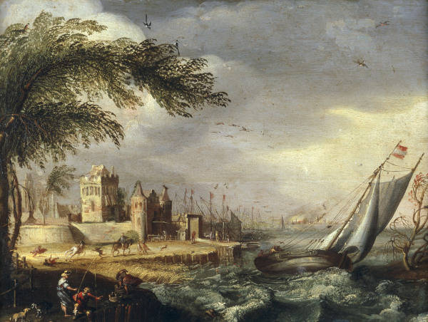 Sailing Boat in Storm / Paint./ C17th od 