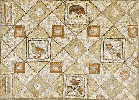 Late Roman, Large Geometric Mosaic Panel With Birds And Flowers od 